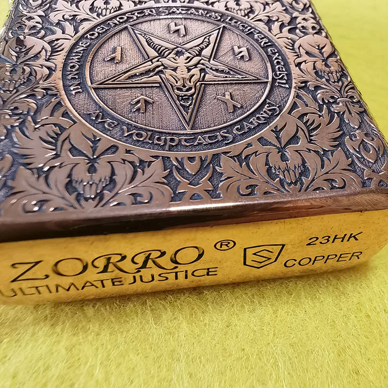 Original Zorro Brass/ Copper Nickel Kerosene Gasoline Lighter Five Sides Engrave/ Carved Satan Windproof Machine Cigarettes Gift