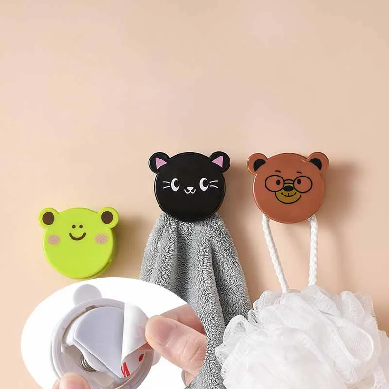

Cute Animal Self Adhesive Towel Plug Holder Wall Mounted Bathroom Towel Hook Storage Rack Waterproof Kitchen Rags Dishcloth Clip