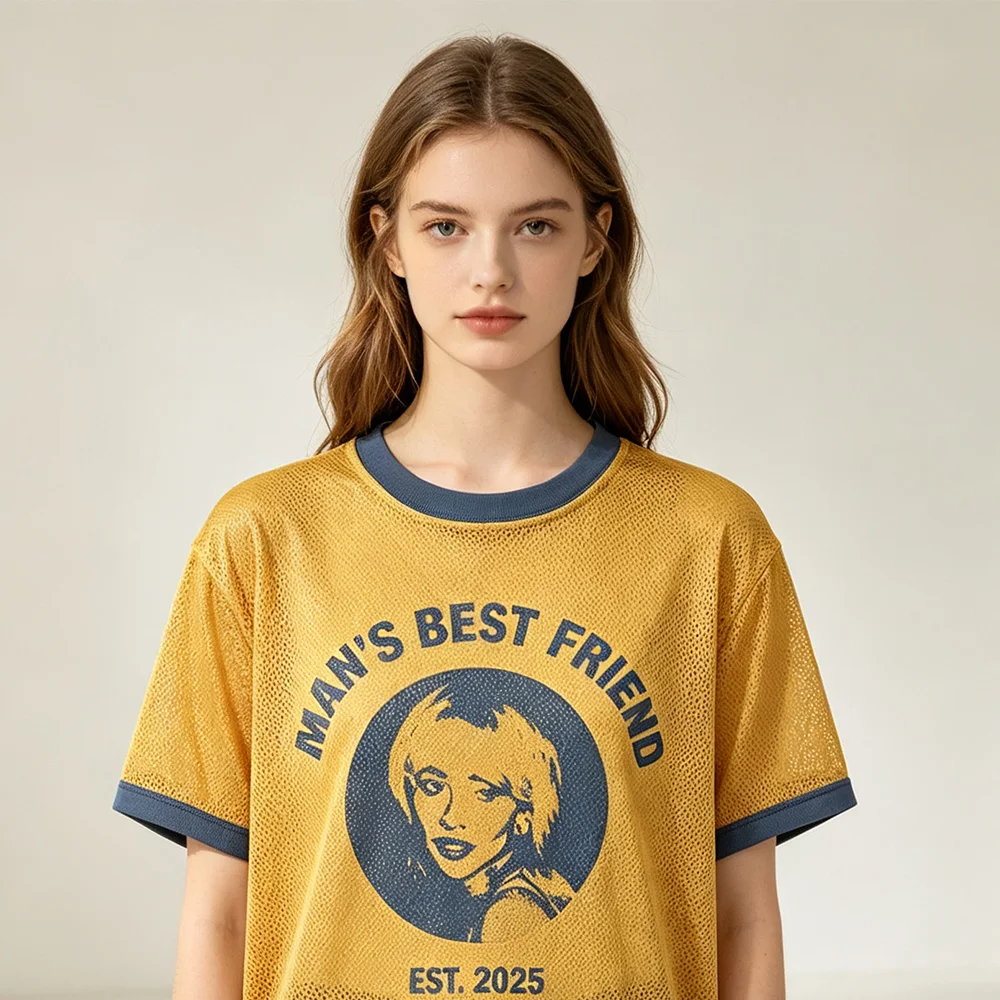 Unisex Vintage Mesh Ringer T-shirt, Classic Retro Music Graphic Contrast Trim Short Sleeve Casual Summer Tee