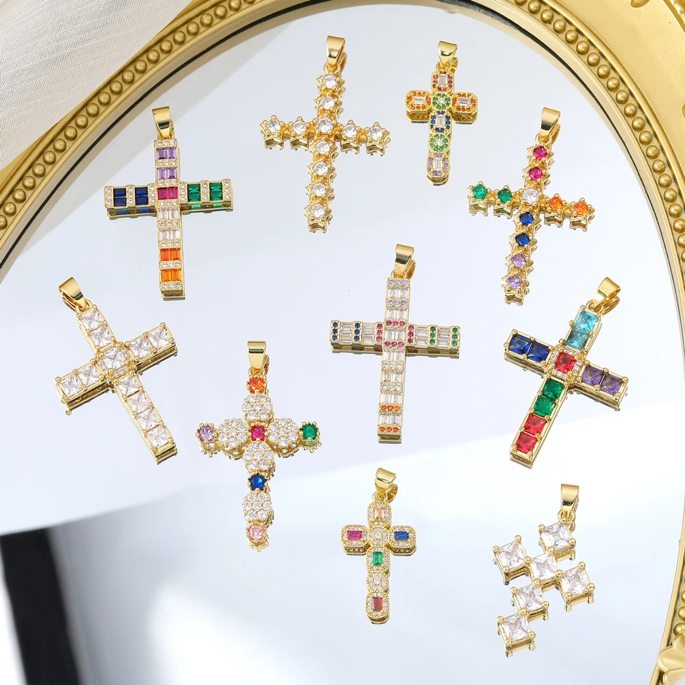 Juya DIY Religious Catholic Rosary Jewelry Making Handmade 18K Real Gold Plated Opal Shell Christian Cross Charms Supplies