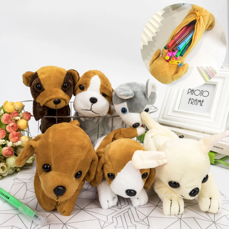 Cartoon Plush Pencil Case Kawaii Plush Dog Puppy School Office Supplies Pencil Bags For Kids Stationery Pencil Box