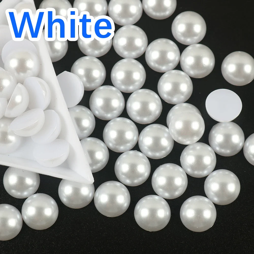 Bridal White Color Mix Size 2mm-10mm Half Round Beads Imitation Pearl ABS Resin Flat Back Glitters For DIY Nail Craft Decoration