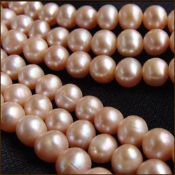 Wholesale AA+ 7~8mm Near Round genuine gold pink freshwater Pearl loose beads strand 15