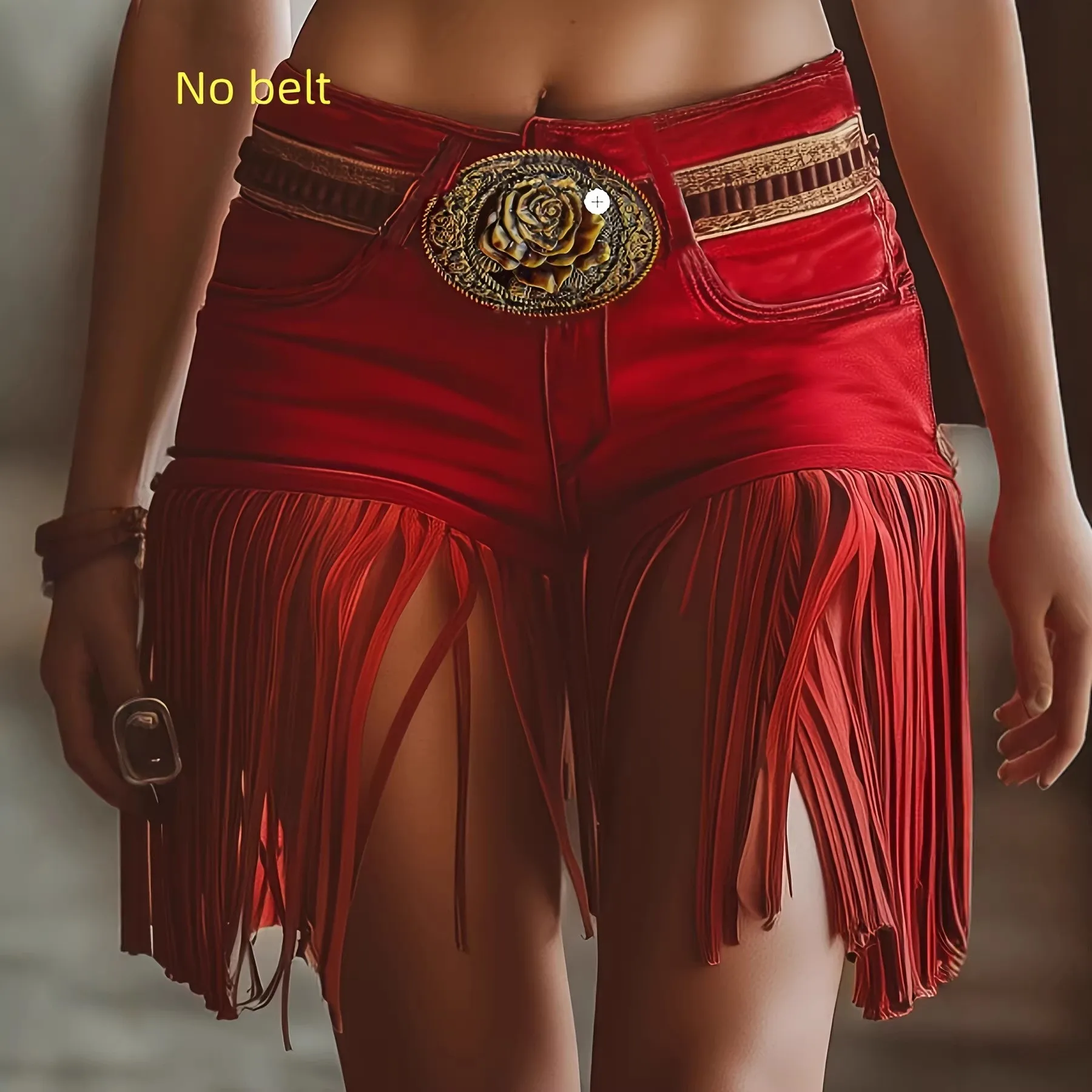 Summer Shorts For Woman Y2k Casual Women's Short Pants Mid Low Rise Red White High Slit Denim Mini Shorts With Rose Buckle
