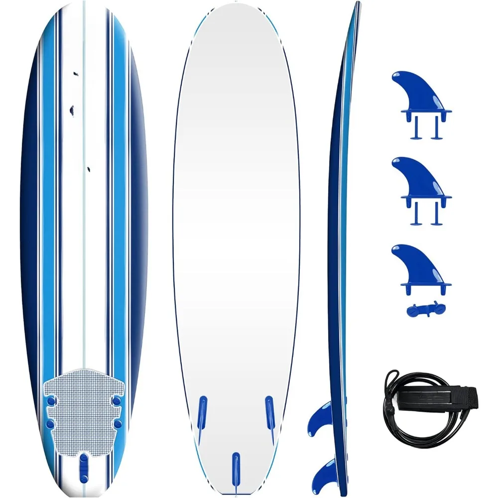 Soft top foam surfboard, suitable for beginners and all surfing levels,full set including leash and multiple fins heat laminated