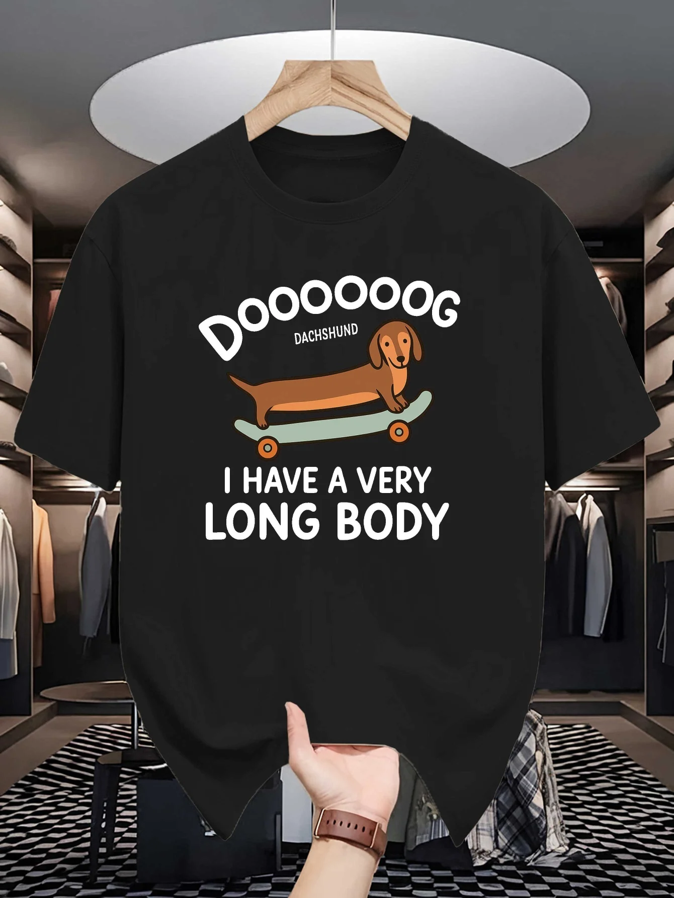 Funny Dachshund Skateboard Mens T Shirt Cute Long Body Dog Print Short Sleeve Tees Casual Tops Dog Lovers Summer Male Outfit