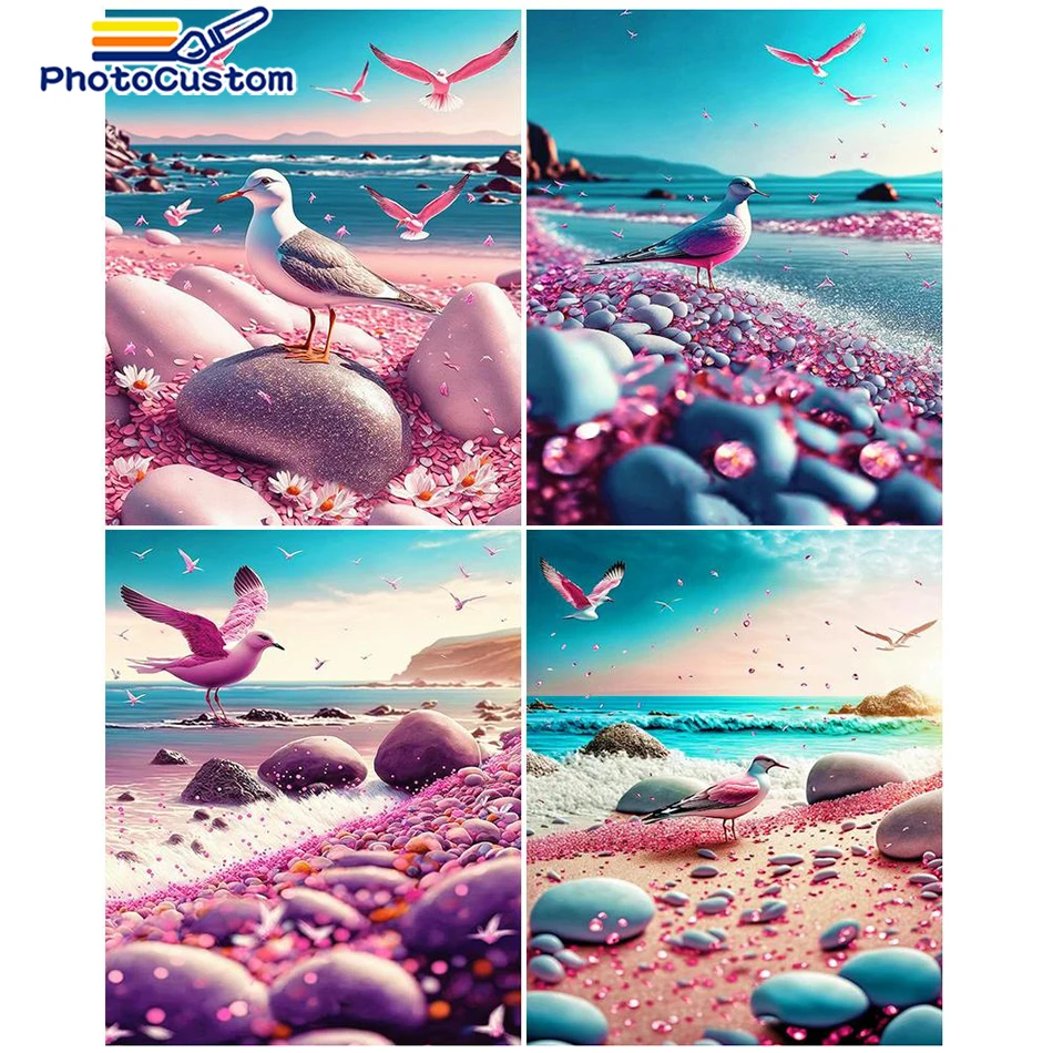 

PhotoCustom Colorful Beach Landscape Oil Painting By Numbers Diy Crafts Picture Of Coloring By Numbers Modern Wall For Home Deco