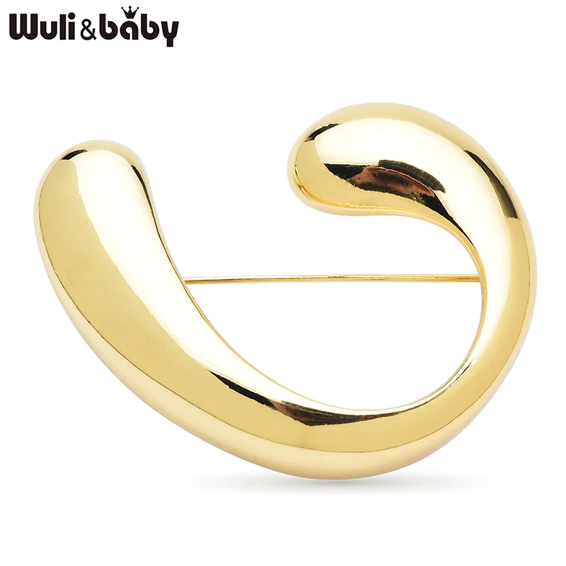 Wuli&baby broches curvos de aço inoxidável para mulheres, unissex, 2 cores, charmosos, geométricos, para escritório, roupas casuais, presentes