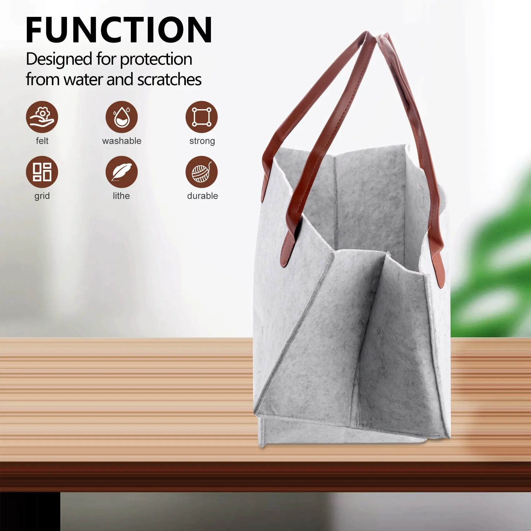 

【Top Picks】Stair Basket With Leather Handles Internal Support For 16 Inch Carpeted Stairs Organizer Felt Collapsible Basket