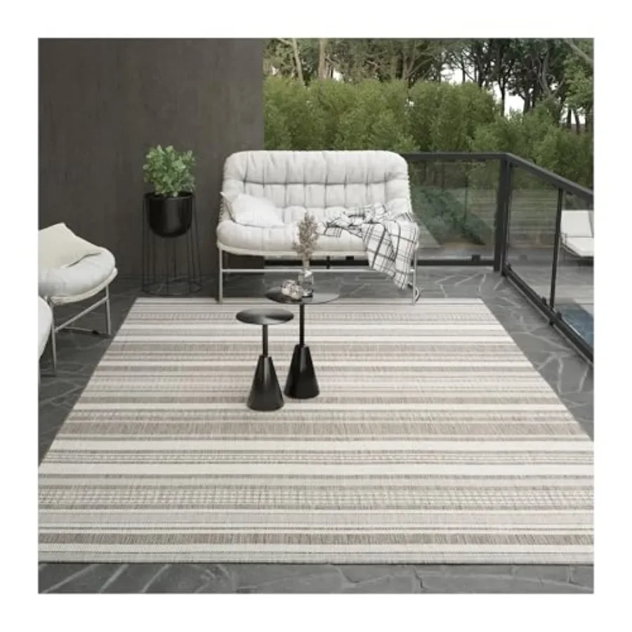 

Ковер Recife для дома и улицы - Gazebo Stripe Recle в цветах слоновая кость и серо-коричневый, с низким ворсом, моющийся, подходит для домашних животных и детей, декор для дома, для Livi