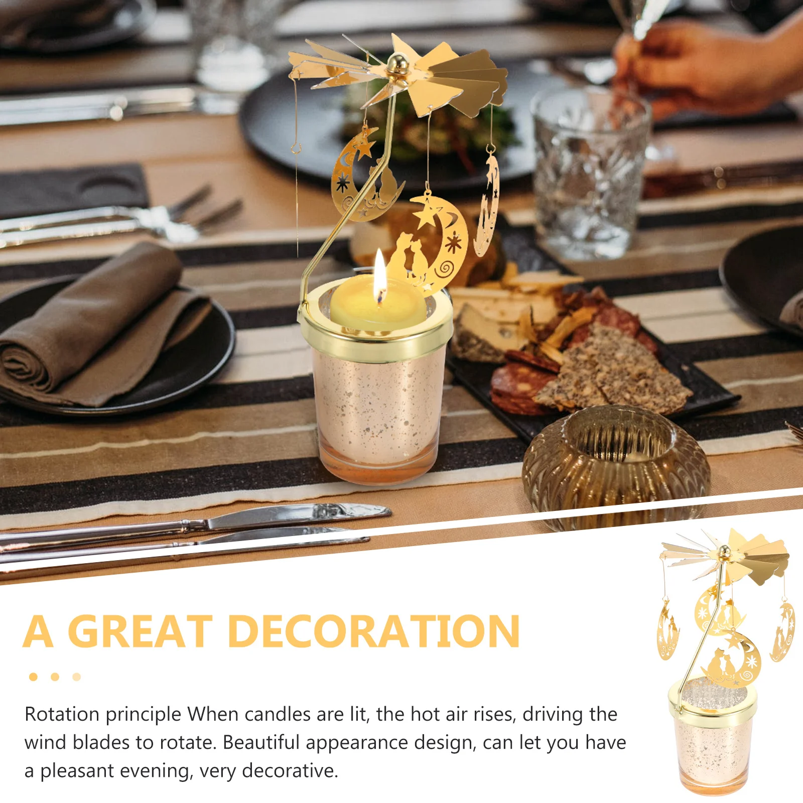 

Rotating Candleholder Iron Glass Valentine's Day Party Decor Warm Atmosphere Accessory Romantic Scene Decor