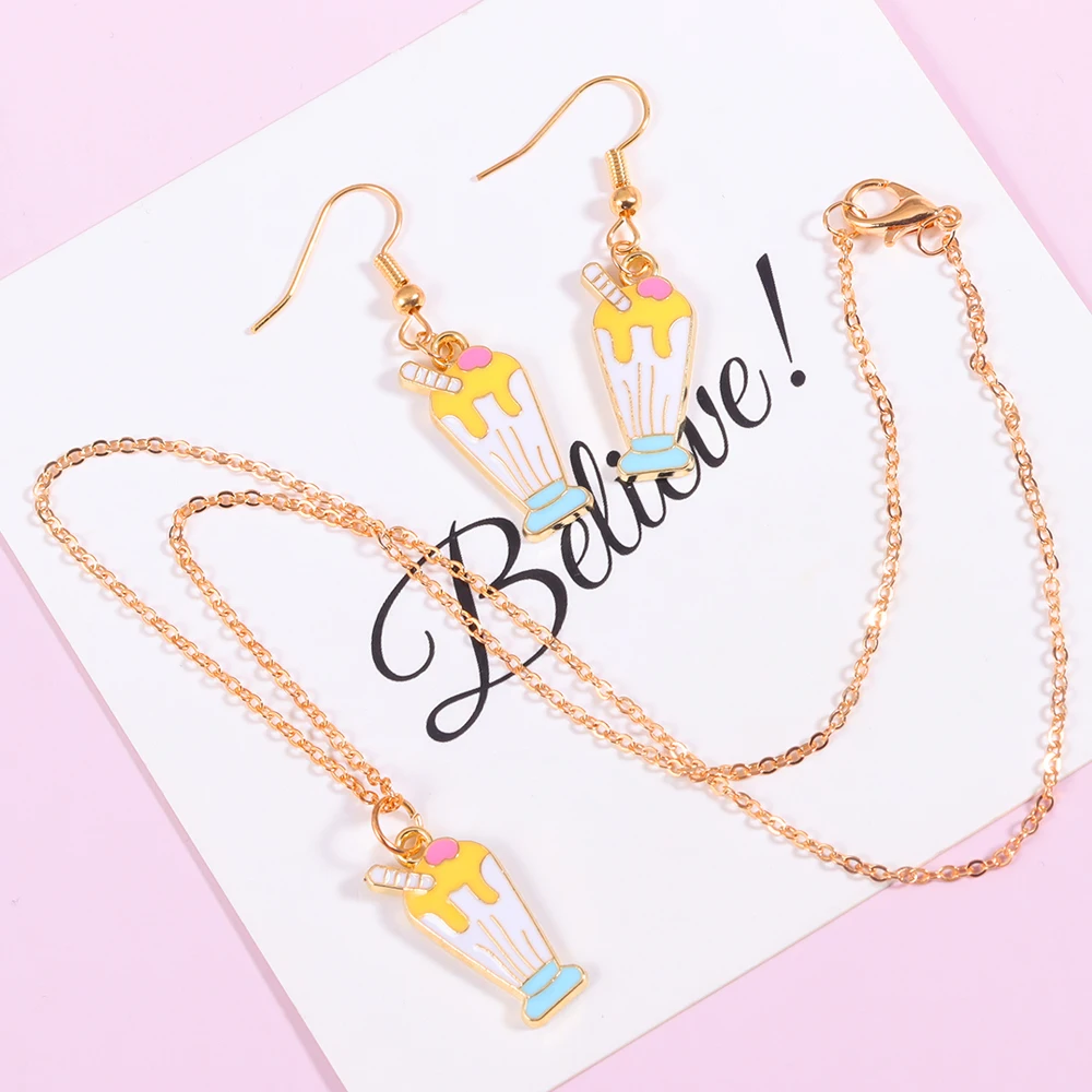 3 Pieces /Lot Sweet Cute Colorful Ice Cream Summer Collection Pendant DIY Necklace Earrings Set Fashion Jewelry Women's Gifts