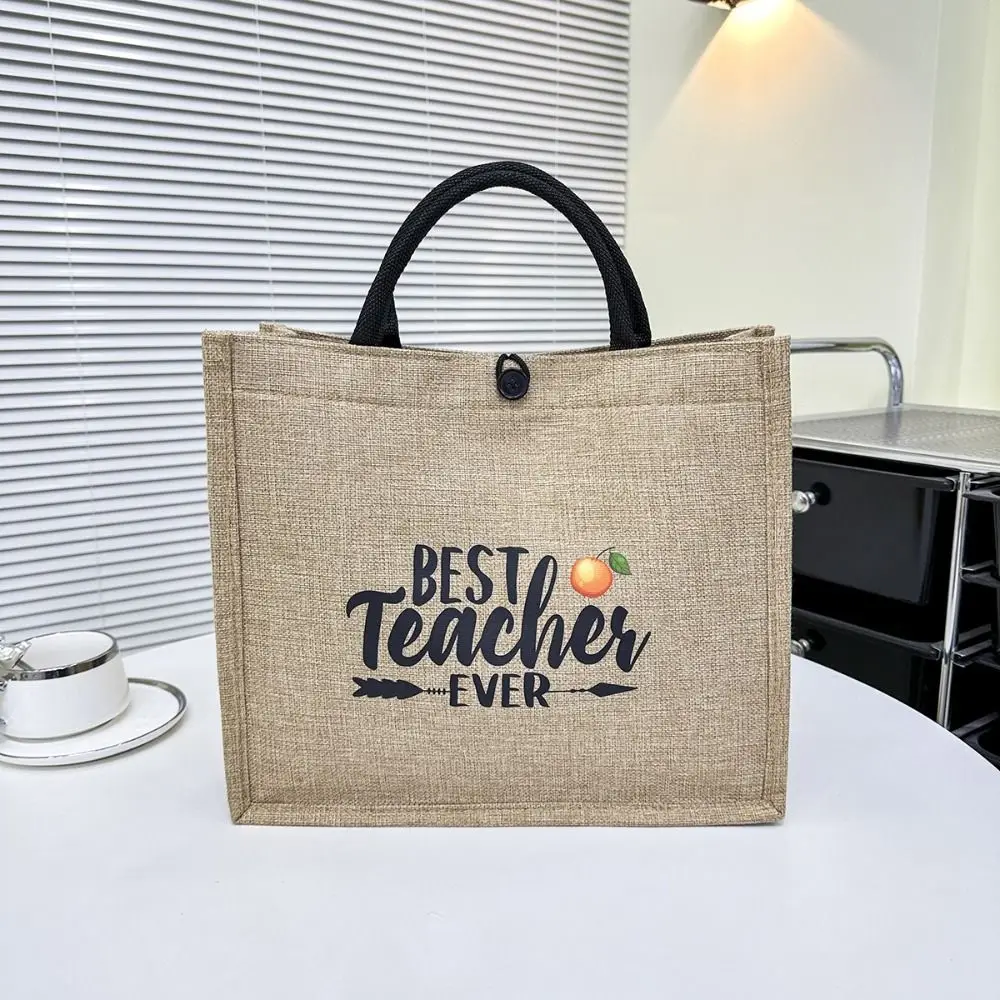 

Portable Letter Print Linen Tote Bag Large Capacity Reusable Beach Handbag Top Handle Shopping Bag