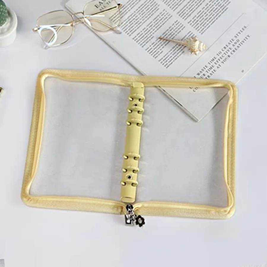 Папка A6, 6-кольцевая обложка для переплета, прозрачный корпус для блокнота из ПВХ с застежкой-молнией, сверкающая бюджетная папка для бюджетной системы, план путешествий