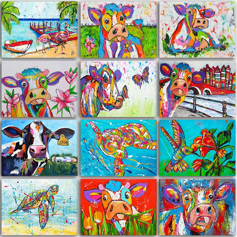 

5D DIY Diamond Painting kit animal Color cow Flamingo Sea turtle Full Square&Round mosaic embroidery Cross stitch home decor Art