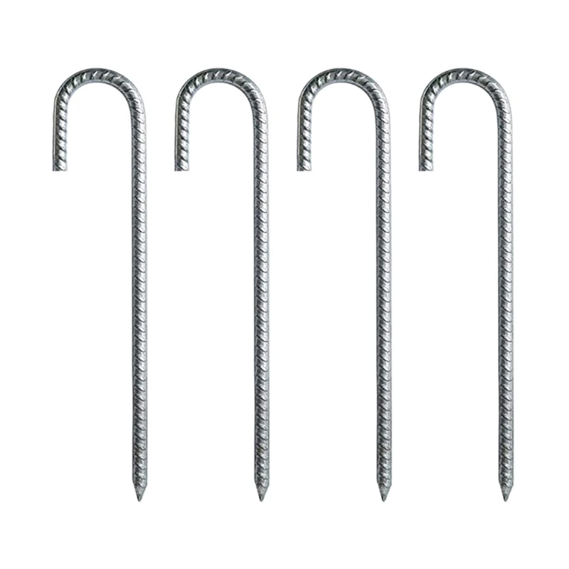 

4 Pcs High Strength Garden Stake Heavy Duty Tent Peg Galvanized Steel J Hooks Anchors Curved Steel Support Garden Stake