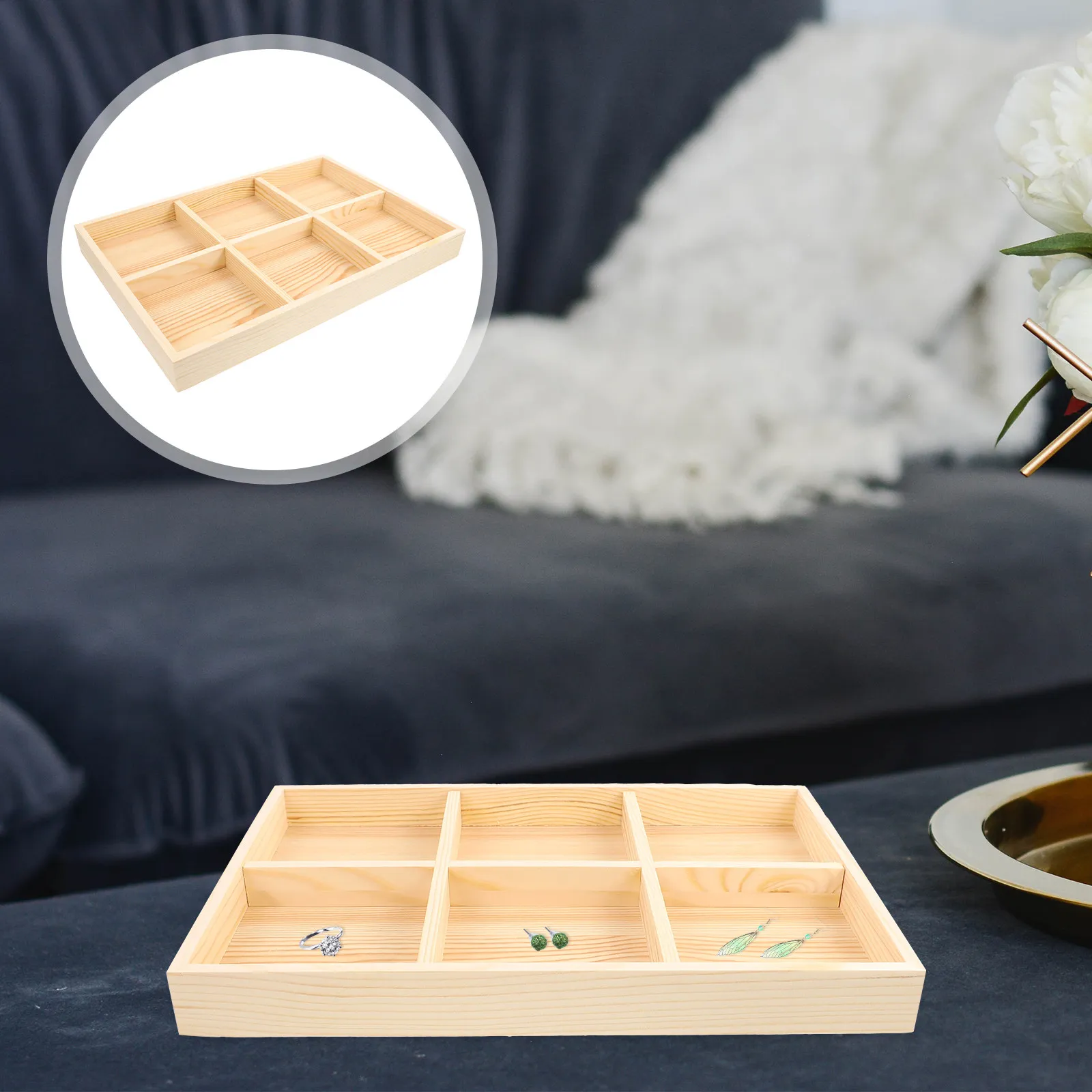

Wood Jewelry Tray Retro Decorative Ring Dish Jewelry Organizer Storage Display Plate for Bedroom Living Dorm Hotel