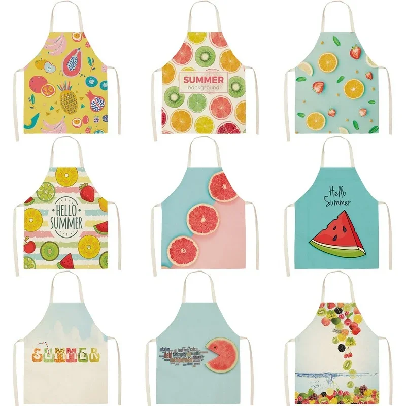 Summer Fruit Pattern Kitchen Apron Master Female Kitchen Hairdresser Children\'s Cute Apron 68X55CM