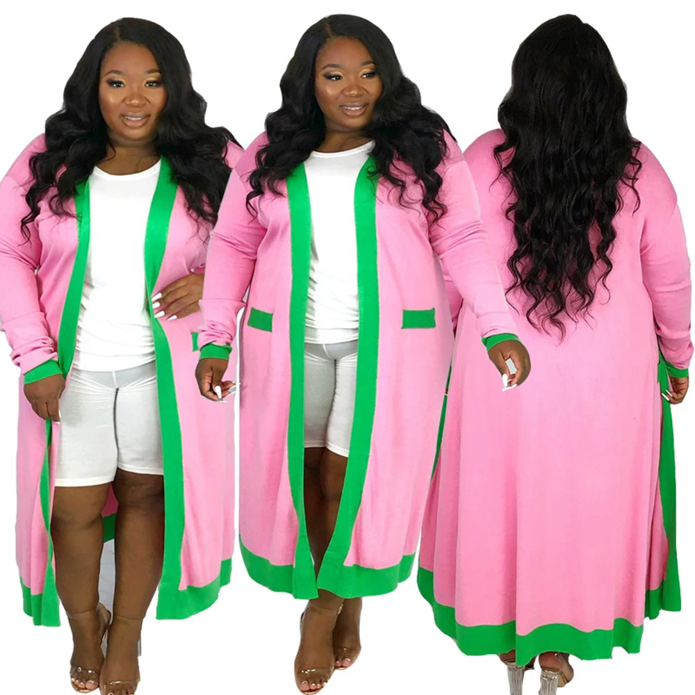 Leisure Temperament Color Matching Versatile Cardigan Loose Long Sleeved  Pink Green Greek Letter Sorority Symbol Coat Outwear