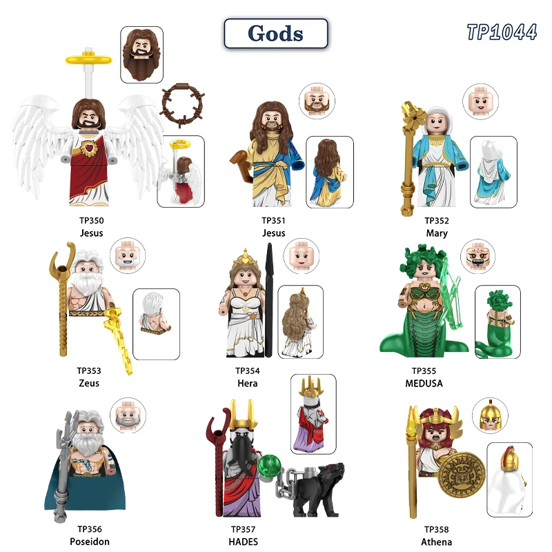 Nouvelle mythologie grecque antique Zeus Poseidon Hades Mini figurines modèles enfants jouets blocs de construction cadeau de noël garçons filles Juguetes