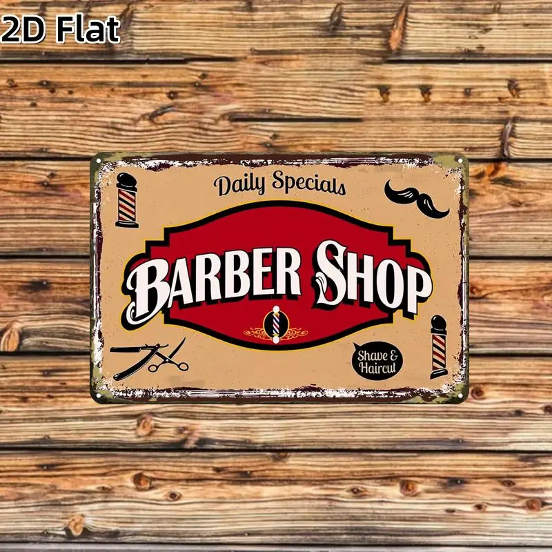 2D Metal Sign, 8x12 Inch, Flat Design, Vintage Style, Barber Shaving Decor, Garage Man Cave Wall Art, Home Room Decoration Gift