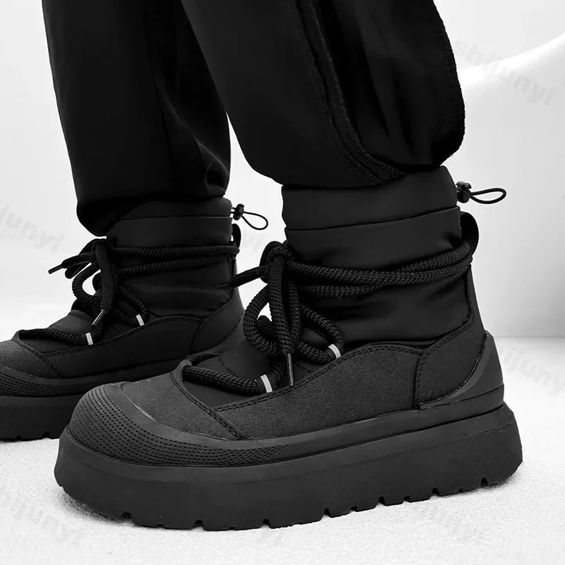 

2025 Winter Simple Men's Plush High Lift Thick Bottom Snow Boots Fashionable, Warm, Soft and Comfortable Multi Wool Cotton Boots