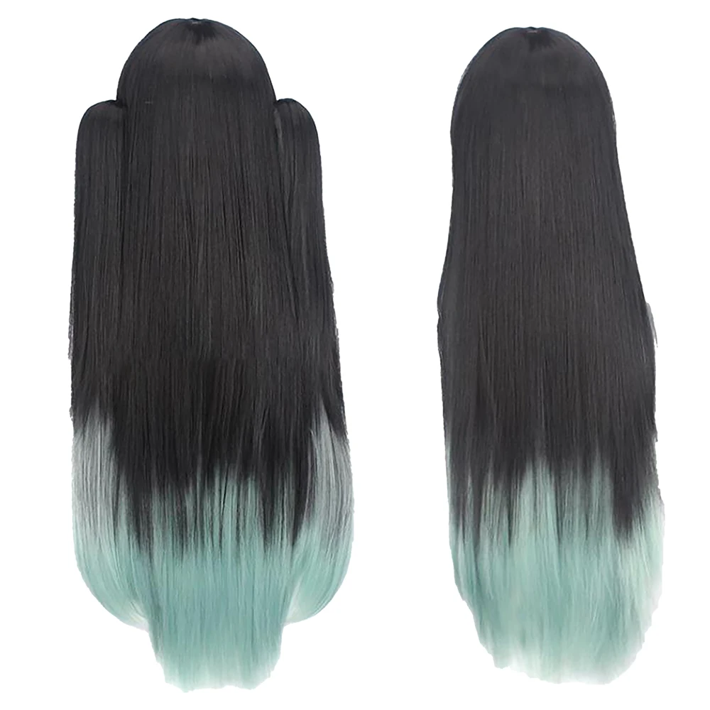 Pelucas de Cosplay de Anime Tokitou Muichirou, accesorios de personajes, pelucas para la cabeza, pelo largo liso sintético negro y verde resistente al calor