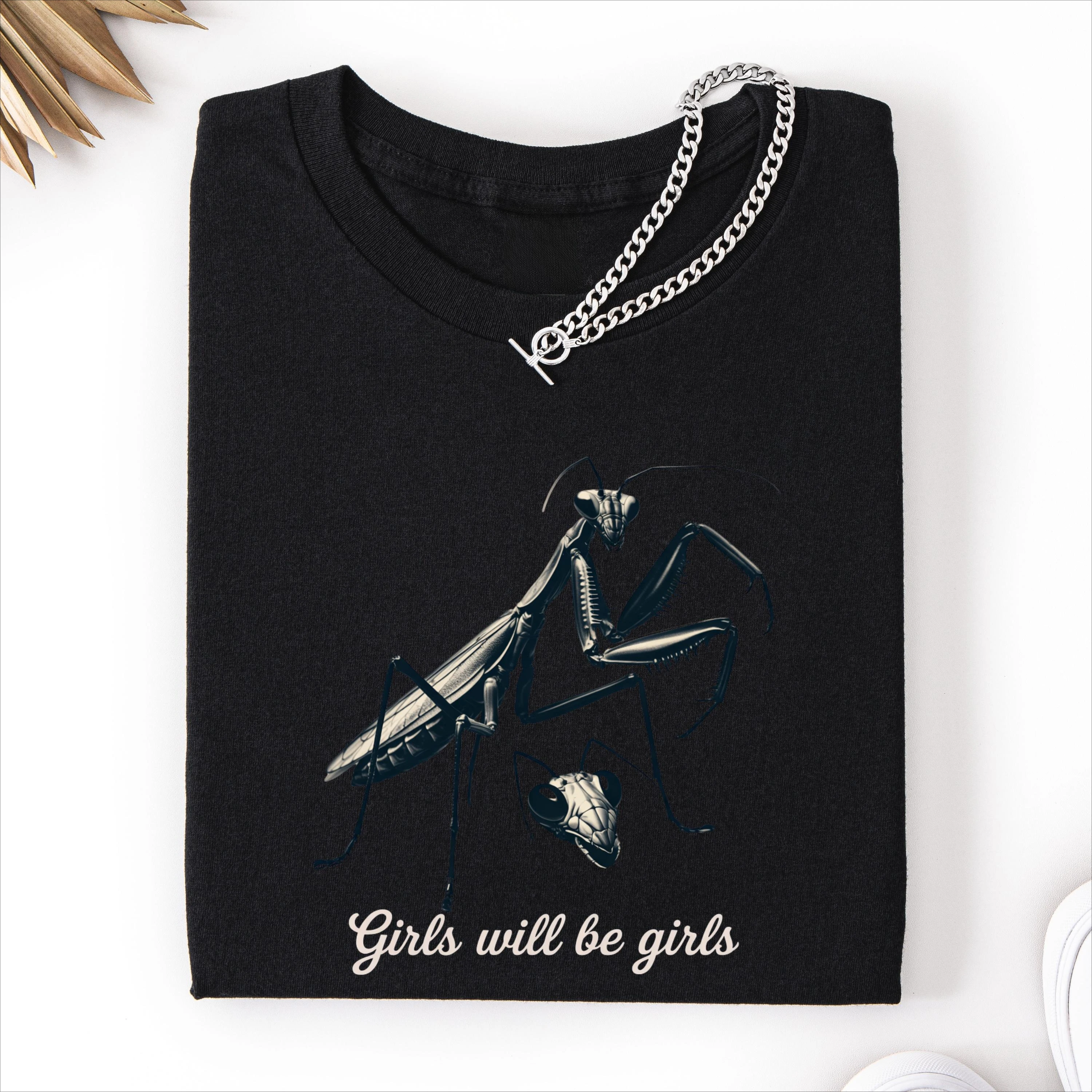 

Plus Size Summer Women's Retro Girls Will Be Girls Mantis T-Shirt Cotton Breathable Stylish Versatile Street Style Oversized