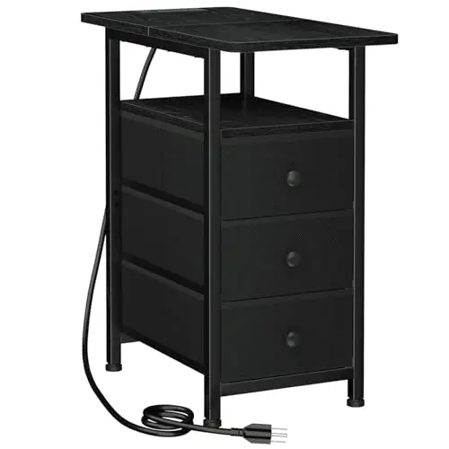 

Приставные столики AMHANCIBLE для гостиной с зарядной станцией, узкий приставной столик с USB-портами и розетками, тонкая прикроватная тумбочка с 3 фильтрами