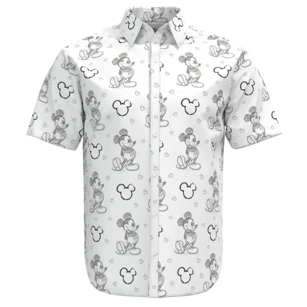 2025 New Disney Hawaiian Shirt Fashion Mickey Mouse Sketch Doodle Shirt Disneyland Short Sleeve Button Shirt Casual