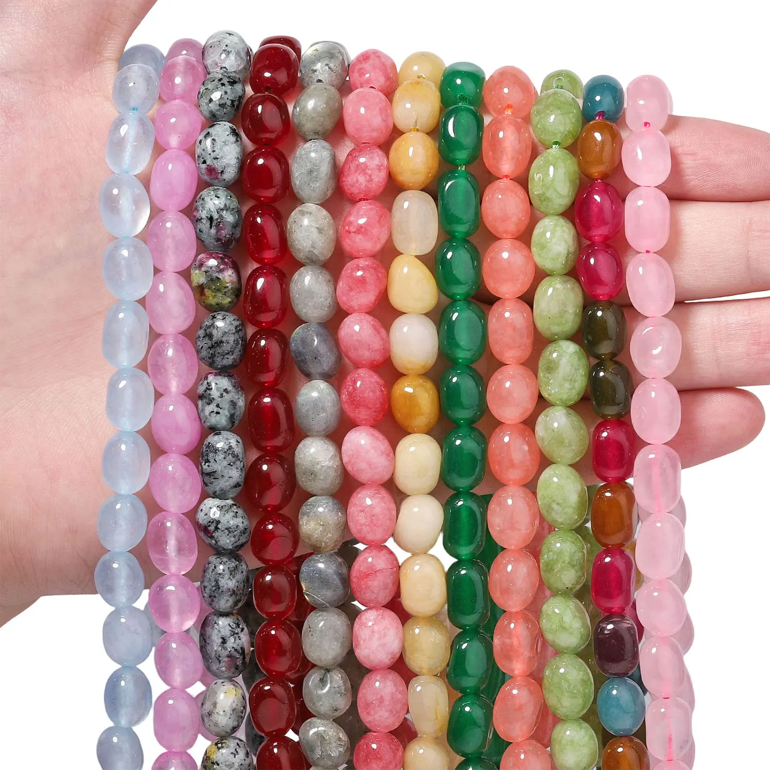 8-12mm Unregelmäßige Naturstein-Perlen aus Labradorit und Mehrfarbigem Chalcedon, Lose Perlen für Schmuckherstellung, DIY-Armbänder und Accessoires – Detail 6