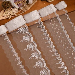 15 Yards Rose Embroidery Dots Wavy Net Yarn Edge Flowers Beige Lace Ribbon Hair Bows DIY Crafts Handmade Accessories W949