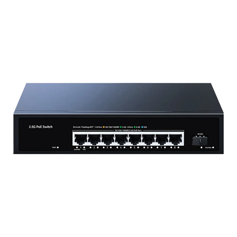 

2.5Gbe POE Switch 9 Port 2.5G Network Switch 8X2.5GPOE Ports+1X10gb SFP Optical Port Internet Splitter Fanless