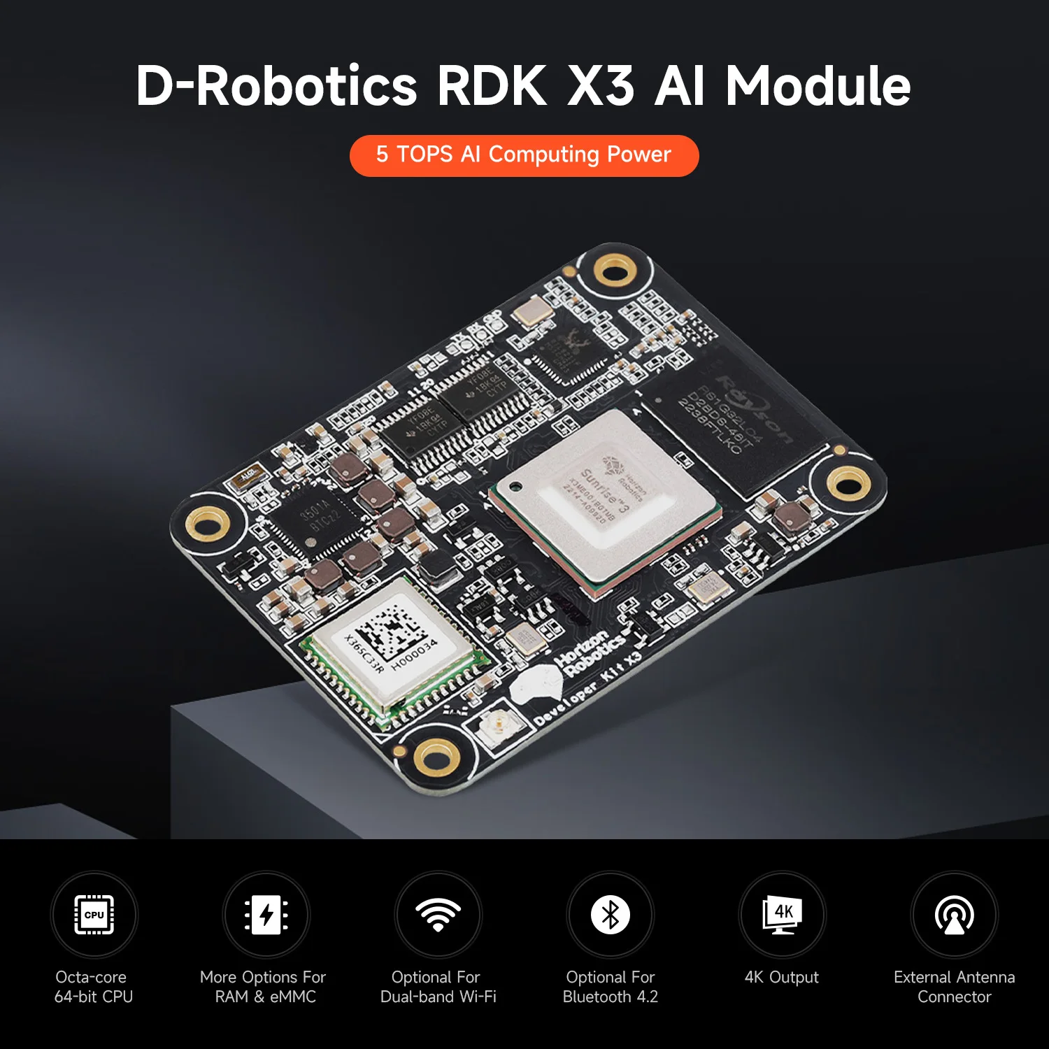 وحدة AI عالية الأداء من D-Robotics RDK X3، 5 قوة حوسبة TOPS، لـ Raspberry Pi CM4، خيارات لـ / RAM / eMMC #5