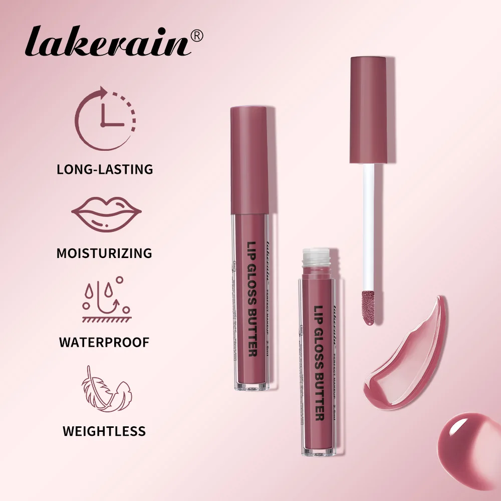 Lakerain Lip Gloss Butter  Long Lasting Non-stick  Beauty Waterproof Lip Stain Makeup Plumping Hydrating Lip Gloss Cosmetics