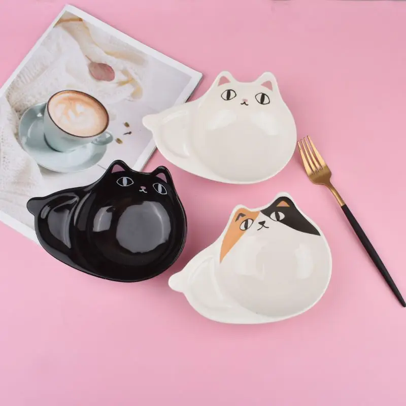 Japanese Ceramic Cat Bowl Dessert Ceramic Rice Cartoon Cat Face Shape Ceramic Single Ear Salad Bowls Tableware