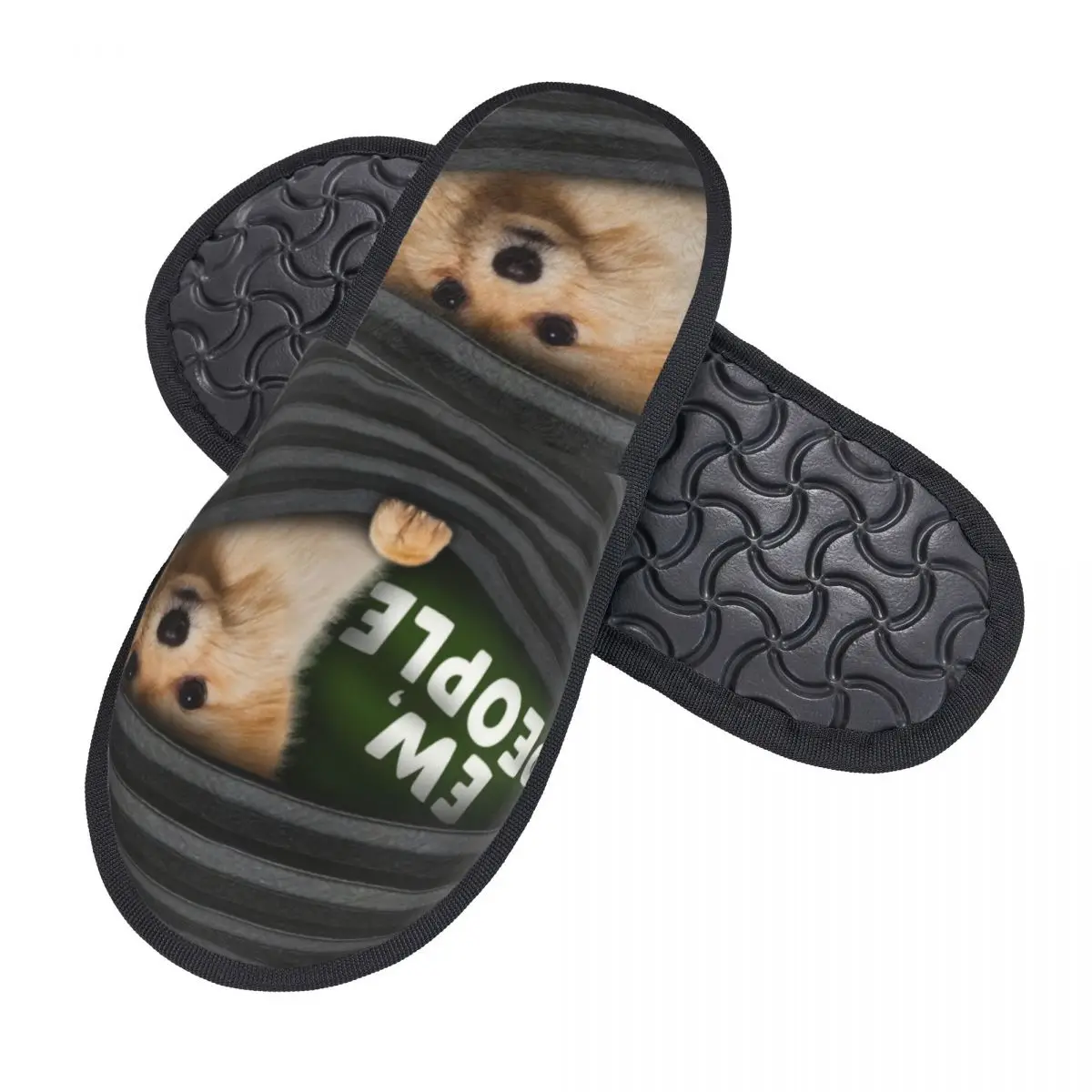 Custom Ew People Pomeranian House Slippers Women Soft Memory Foam Puppy Pet Pom Dog Slip On Hotel Slipper Shoes