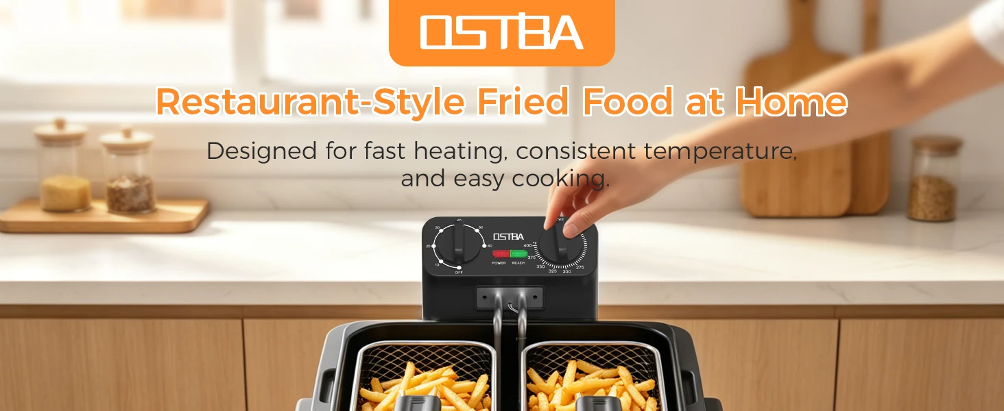 Electric Deep Fryer with 3 Baskets, 4.75QT Stainless Steel Countertop