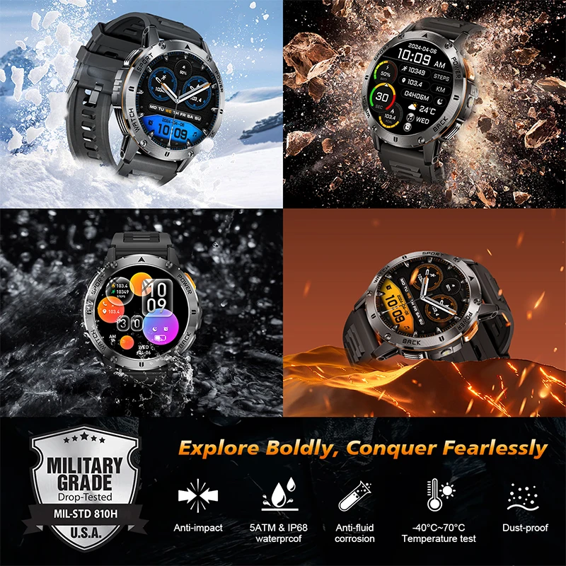 New Military Outdoor Men Smart Watch 3ATM Waterproof 400Mah Battery Compass LED Flashlight Bluetooth Call Smartwatch For Xiaomi