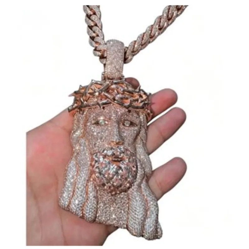 Men's Iced Out Jesus Necklace | Detailed Christ Face Pendant in Zircon, Crown of Thorns, Bling Cross Chain locket