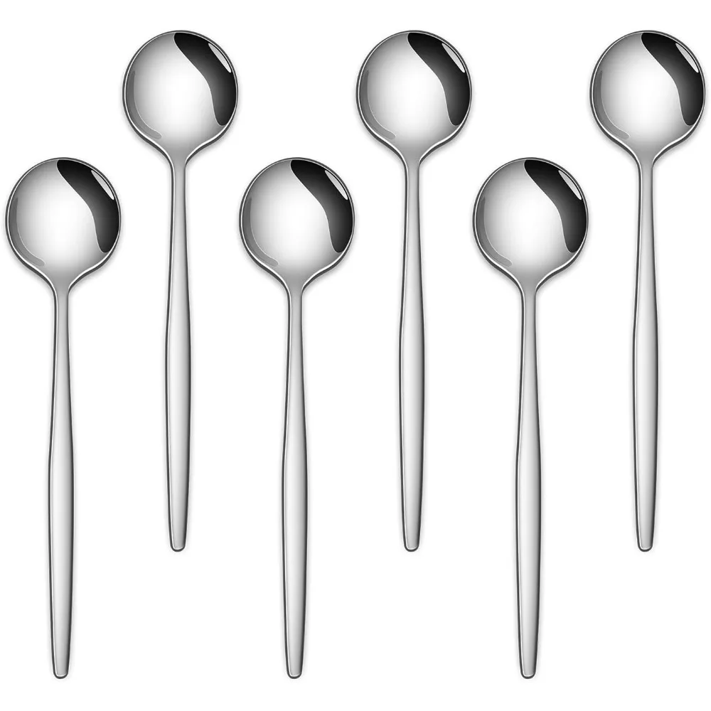 Juego de 6 cucharas de café y té de acero inoxidable de 5.1 pulgadas, mini cucharas de postre, cucharas pequeñas para espresso, cucharitas bonitas para postre, para remover café, azúcar glas, miel, yogur, parfait, barra de aperitivos, recuerdo de fiesta, cocina, comedor