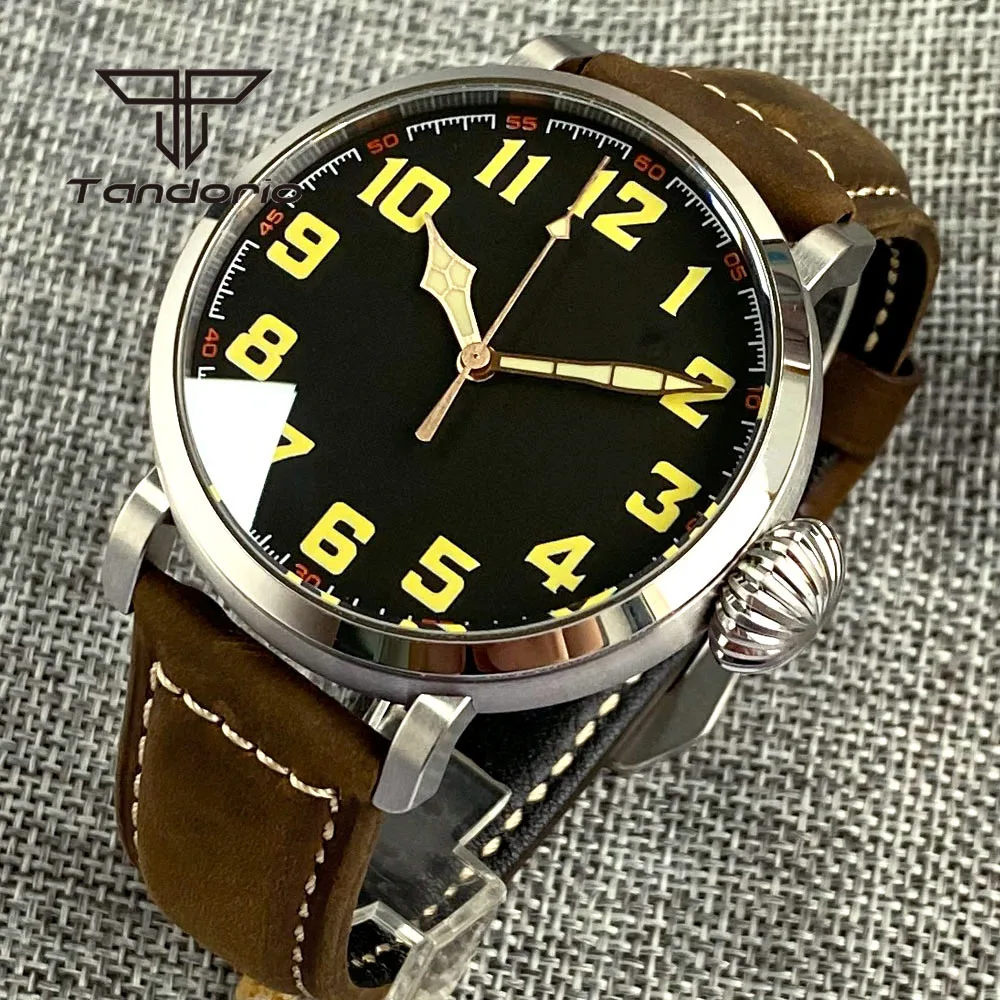 Tandorio Cusn8 Bronze/Stainless Steel 46.5mm Fashion Automatic Men Watch Leather Strap NH35A PT5000 Sapphire Crystal Screw Crown