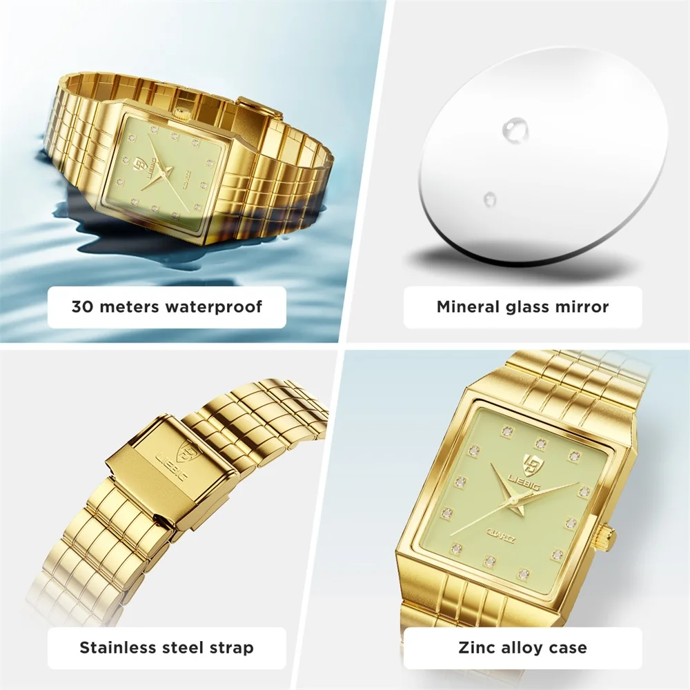 LIEBIG Quartz Watch Men Women Luxury Watches relogio masculino Luxury Gold Bracelet Wrist Watches Steel Female Male Clock 8808