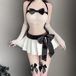 Women's Sexy Lingerie Erotic Chest Wrap See-Through Schoolgirl Pleated Skirt Underwear Set Adult Games Student Flirt Sex Uniform