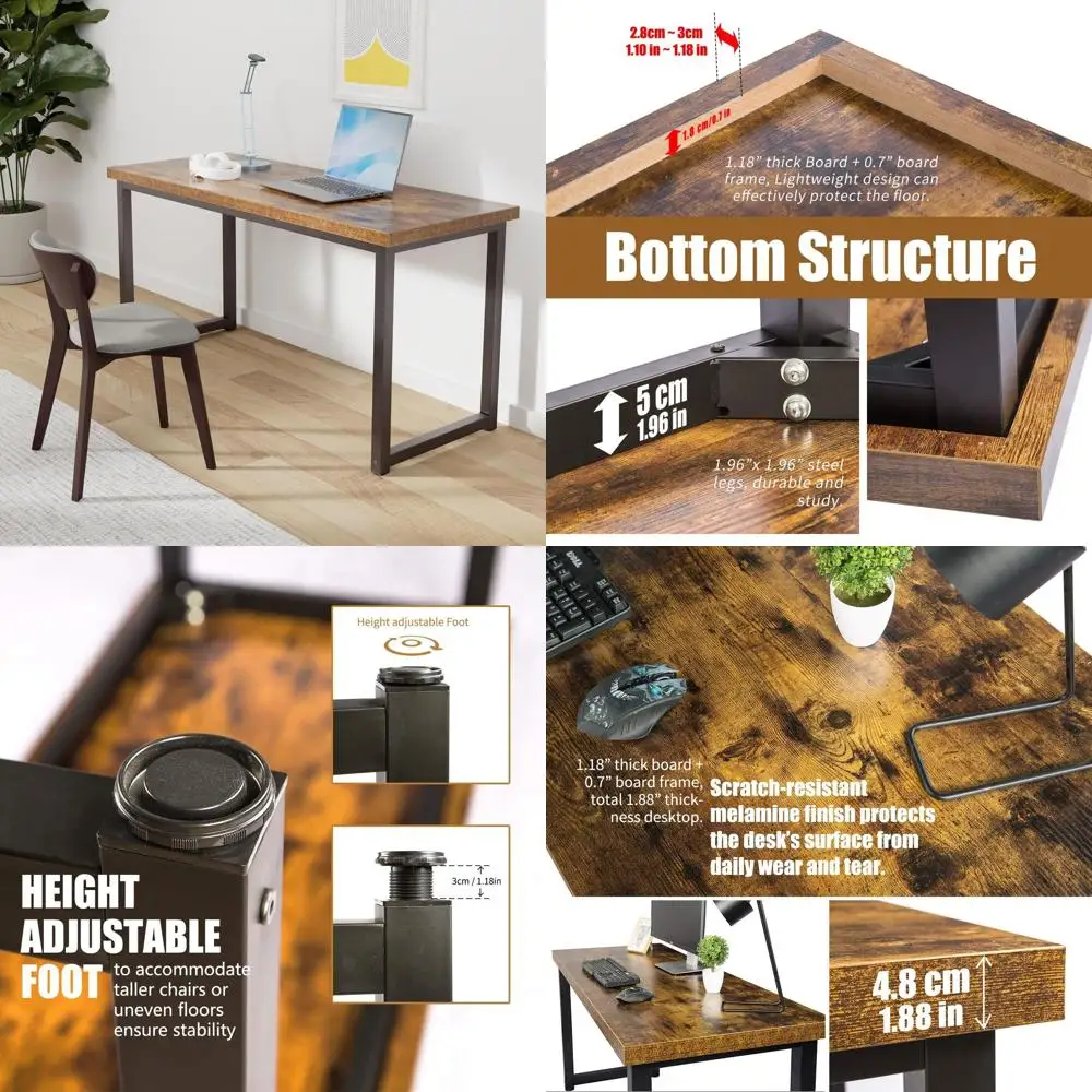 

Просторный металлический офисный стол 59 дюймов для игр и письма, цвет рустик-коричневый, толстая столешница 1,88 дюйма