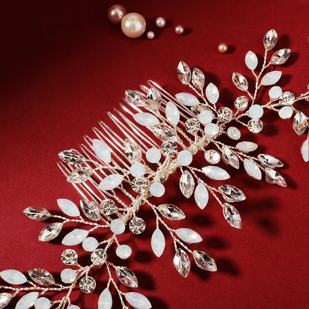 

Crystal Hair Comb Bridal Wedding Party Leaf Design Copper Wire Hair Accessory Elegant Insert Comb for Bride Bridal Headdress