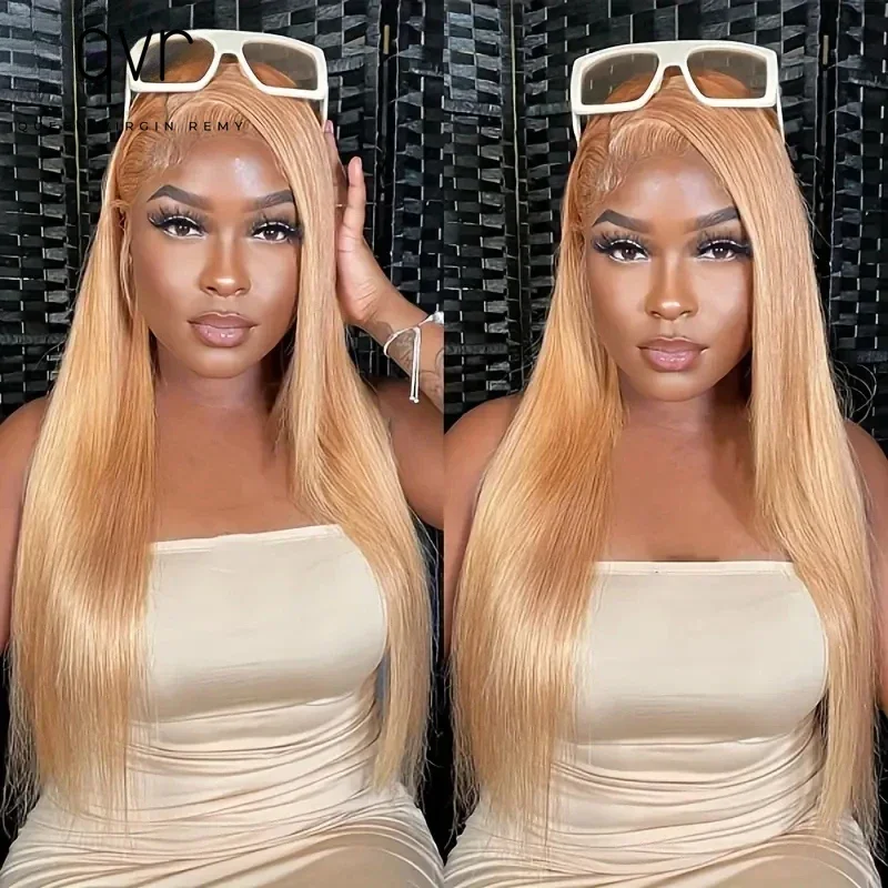 QVR Honey Blonde Colored Bone Straight 13X6x2 Lace Frontal Wig Remy Pre-Plucked HD Lace Part Wig Human Hair Wigs For Black Women