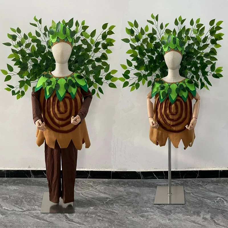 Trees Grasses Green Forest Hunters Plants Dance Costume Girls Boy Children Stage Wear Festival Celebration