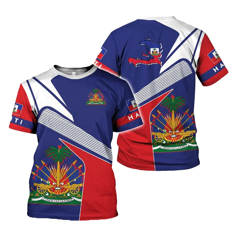 New In Haitian Flag Pattern Men's T-shirt 3D Printed Haiti National Day Short Sleeves Fashion Tops T Shirts Round Neck Tee Shirt