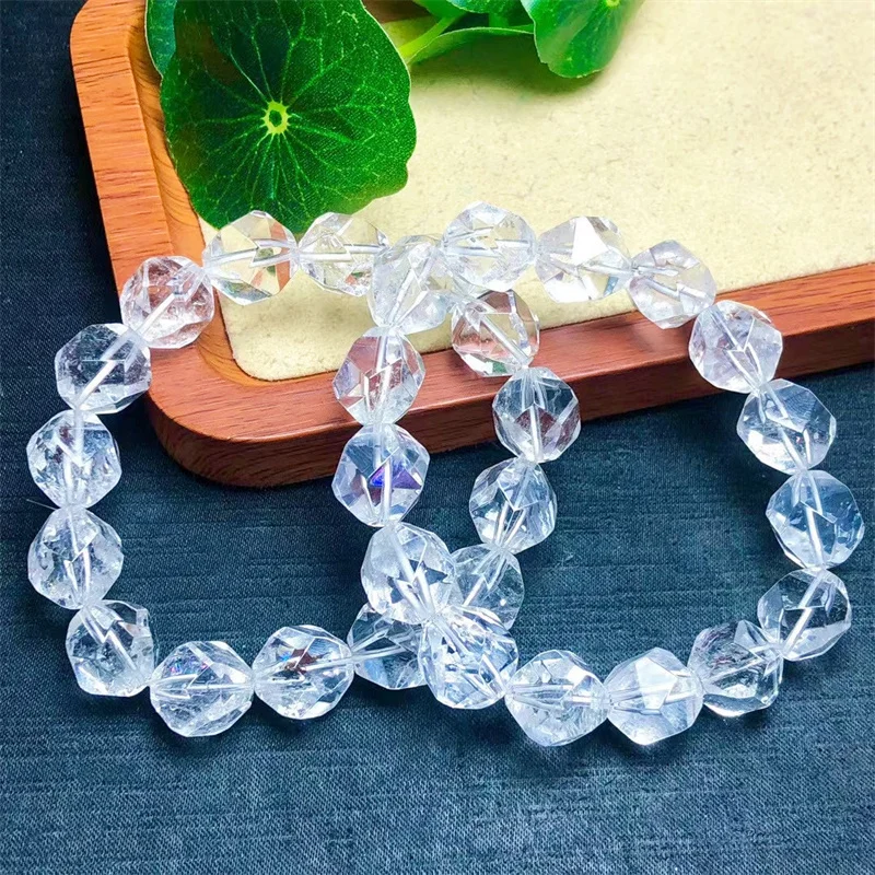 Natural Clear Quartz Facet Bracelet Healing Energy Stone Boho Reiki Gem Stone Beads Simple Yoga Jewelry 12MM